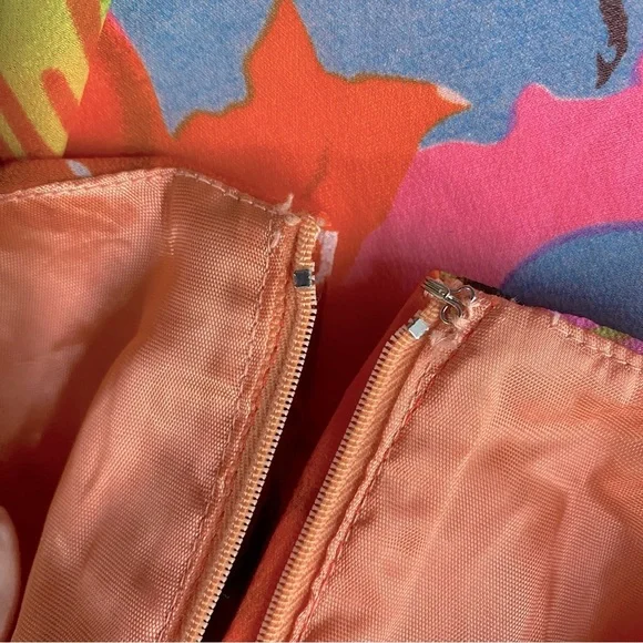 Vintage 60’s 70’s Orange Pink Blue Floral Capelet Chiffon Maxi Dress M Boho - Picture 9 of 16